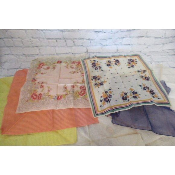 Vintage MCM Handkerchiefs Lot 10 Lace Embroidered Prints Solids Mix Some In Box - Picture 1 of 16